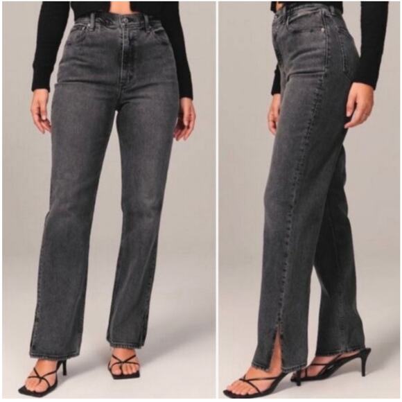Abercrombie Jeans Womens 28 Short Black Gray 90s Straight Curve Love High Rise - Picture 1 of 12